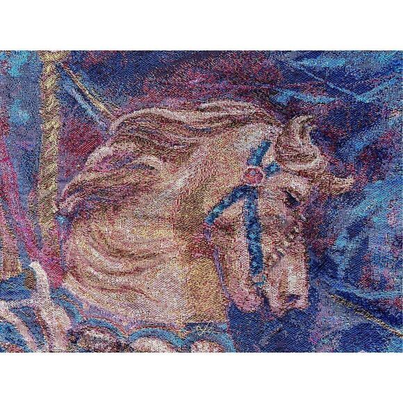 Carousel Horse Merry Go Round -Cotton Woven Blanket Throw Made in the USA 72x54 - Picture 3 of 9